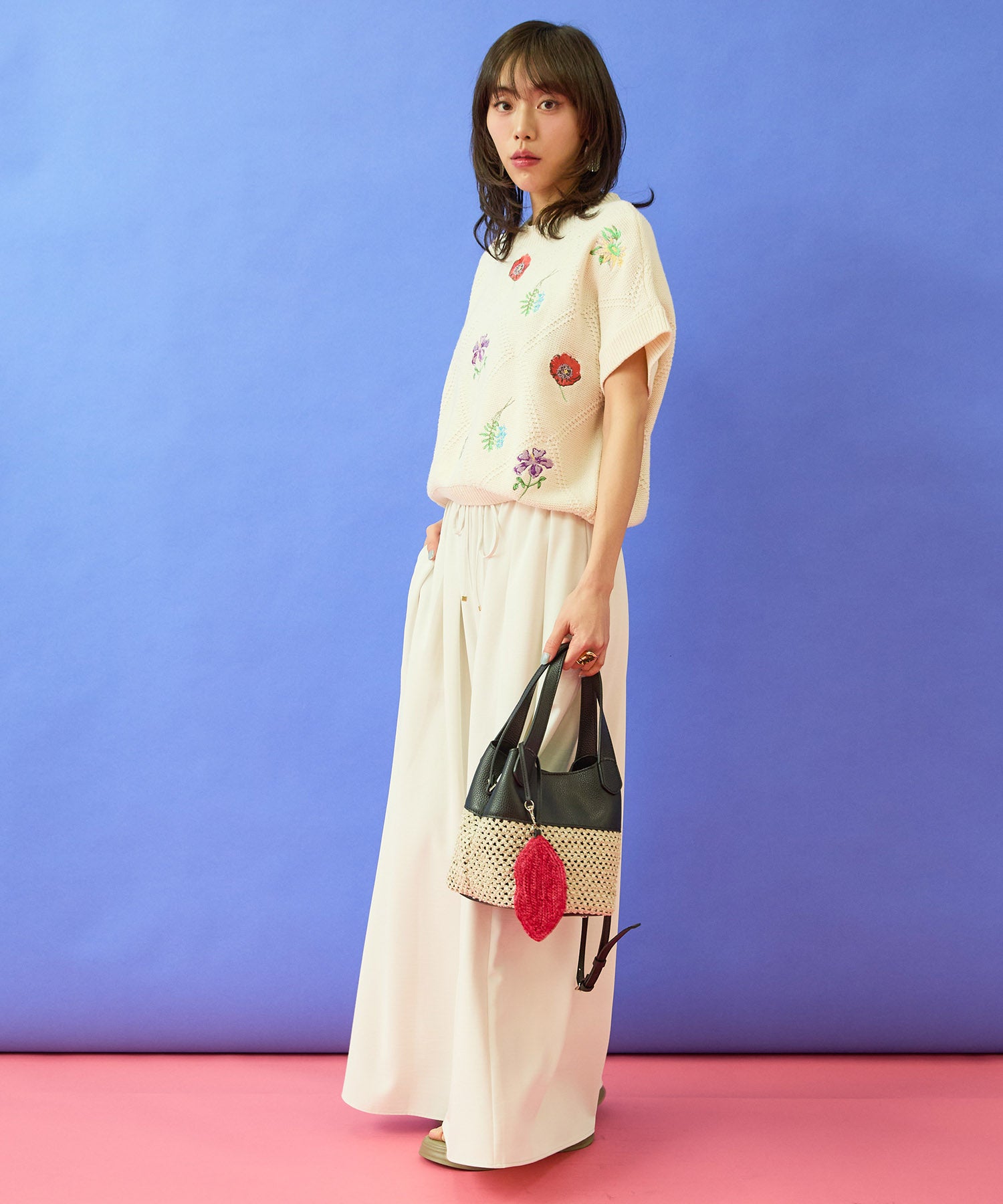 【FONT LAB】ウォッシャブルタンブラーフレアワイドパンツ