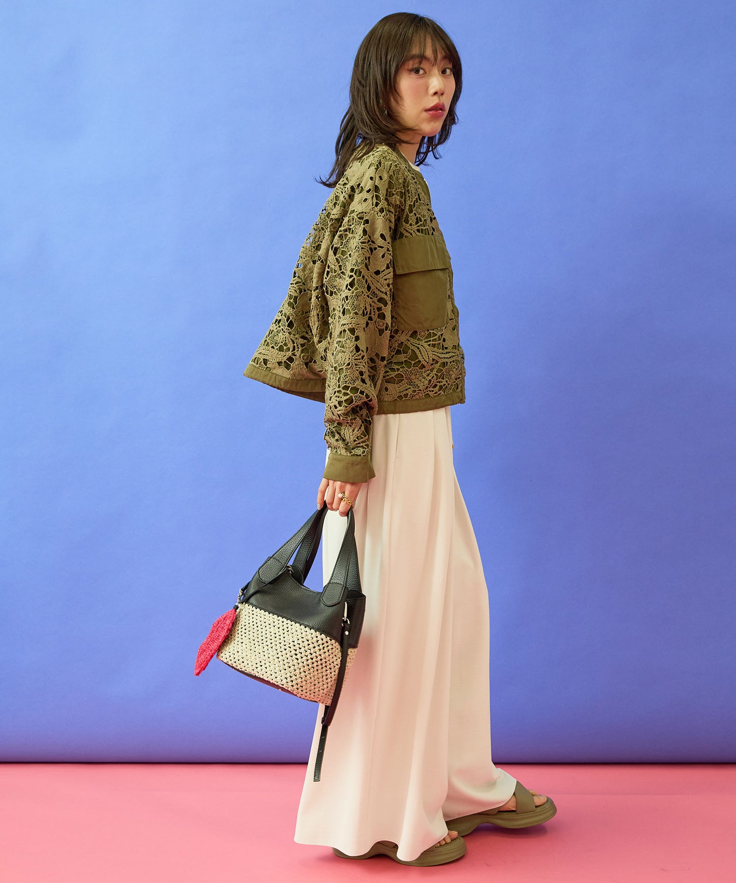 【FONT LAB】ウォッシャブルタンブラーフレアワイドパンツ