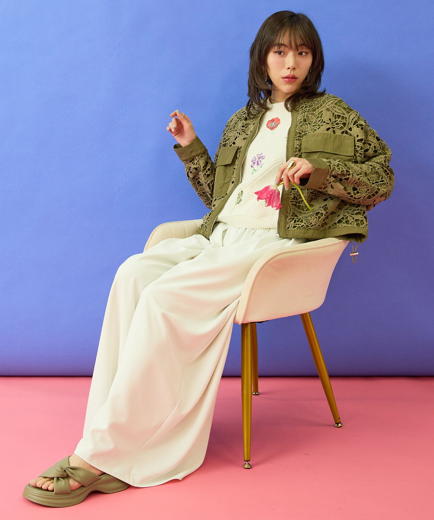 【FONT LAB】ウォッシャブルタンブラーフレアワイドパンツ