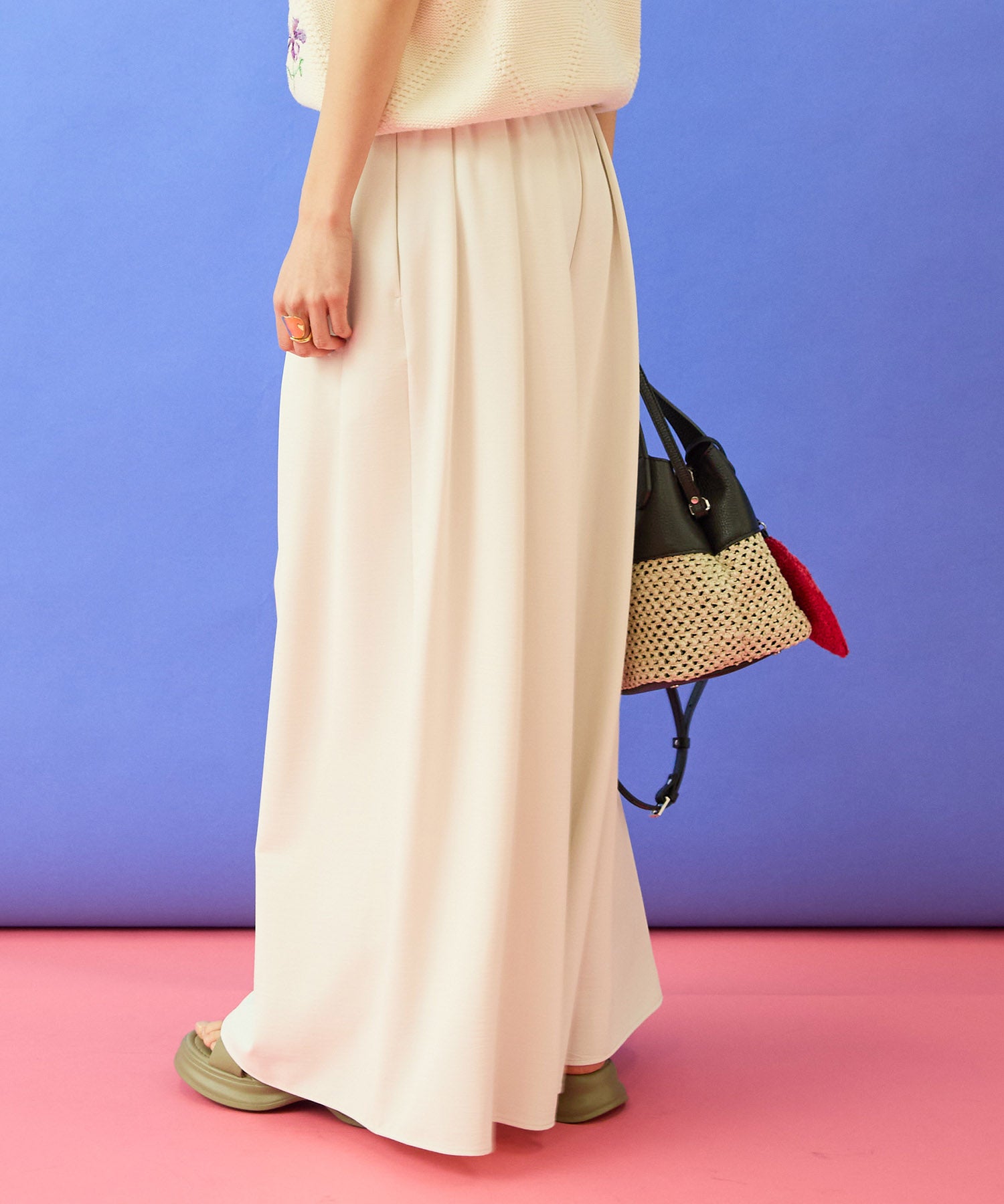 【FONT LAB】ウォッシャブルタンブラーフレアワイドパンツ