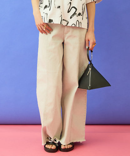 デニム レディース ワイド フリンジ ワイドデニム