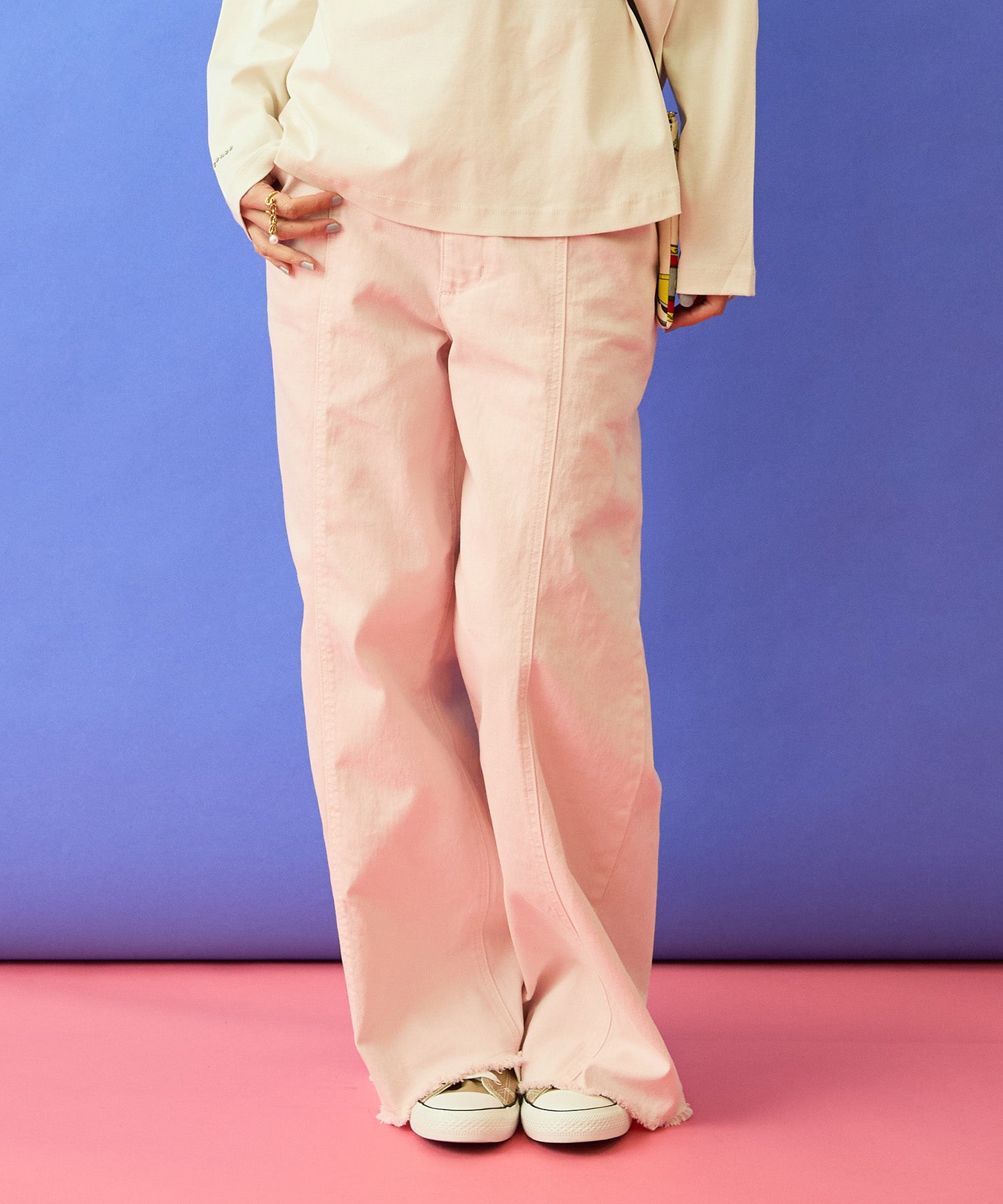 デニム レディース ワイド フリンジ ワイドデニム