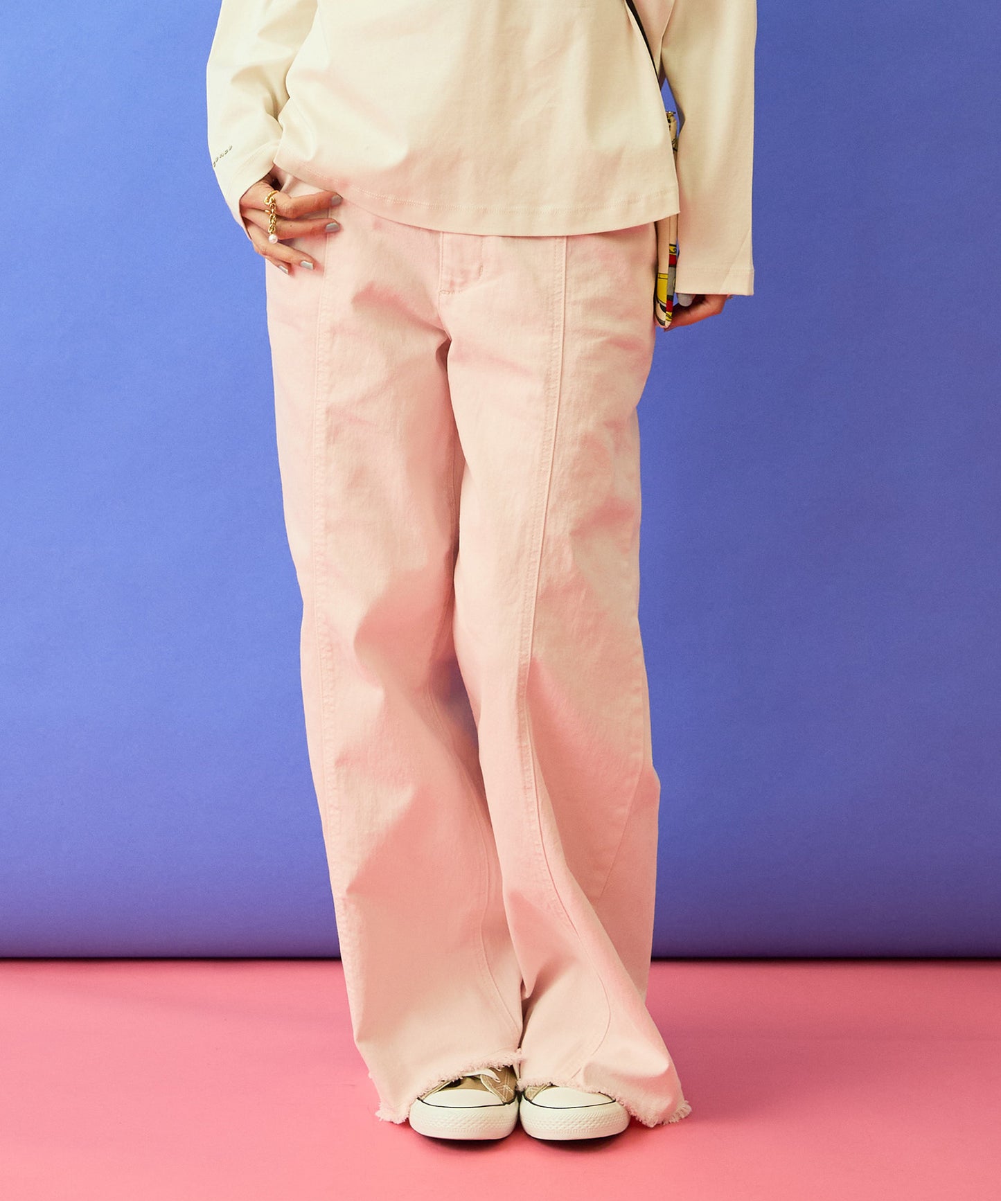 デニム レディース ワイド フリンジ ワイドデニム