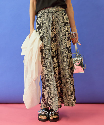 ワイドパンツ レディース パネルプリント 主役級 ラップデザインパンツ