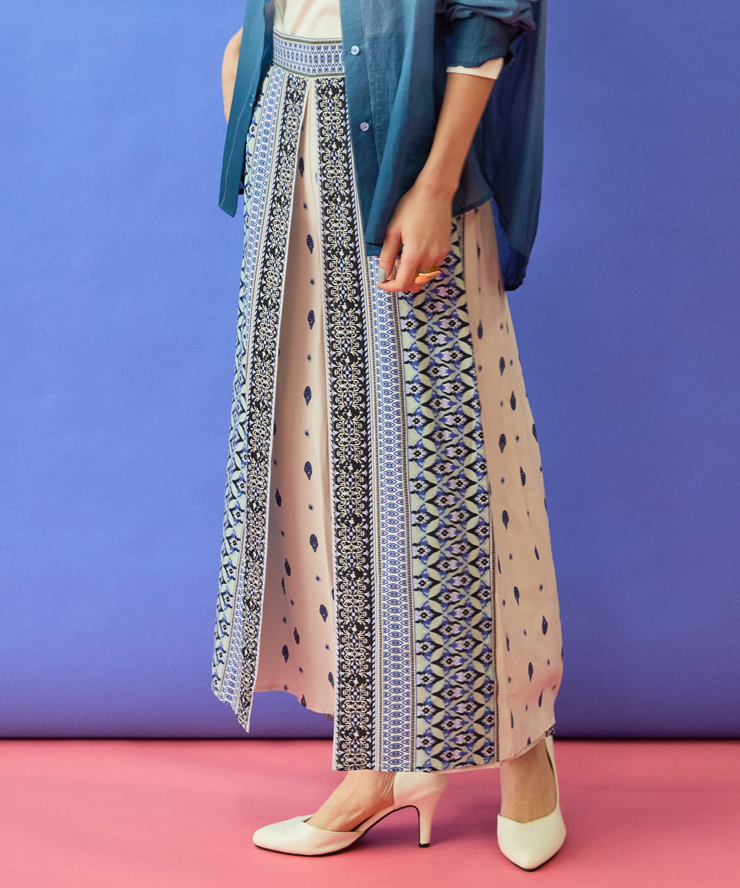 ワイドパンツ レディース パネルプリント 主役級 ラップデザインパンツ