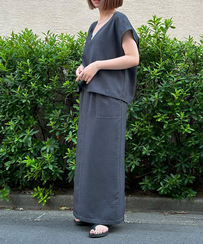 【INNOWAVE】バイカラーステッチナロースカート