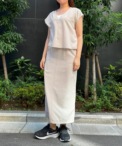 【INNOWAVE】バイカラーステッチナロースカート