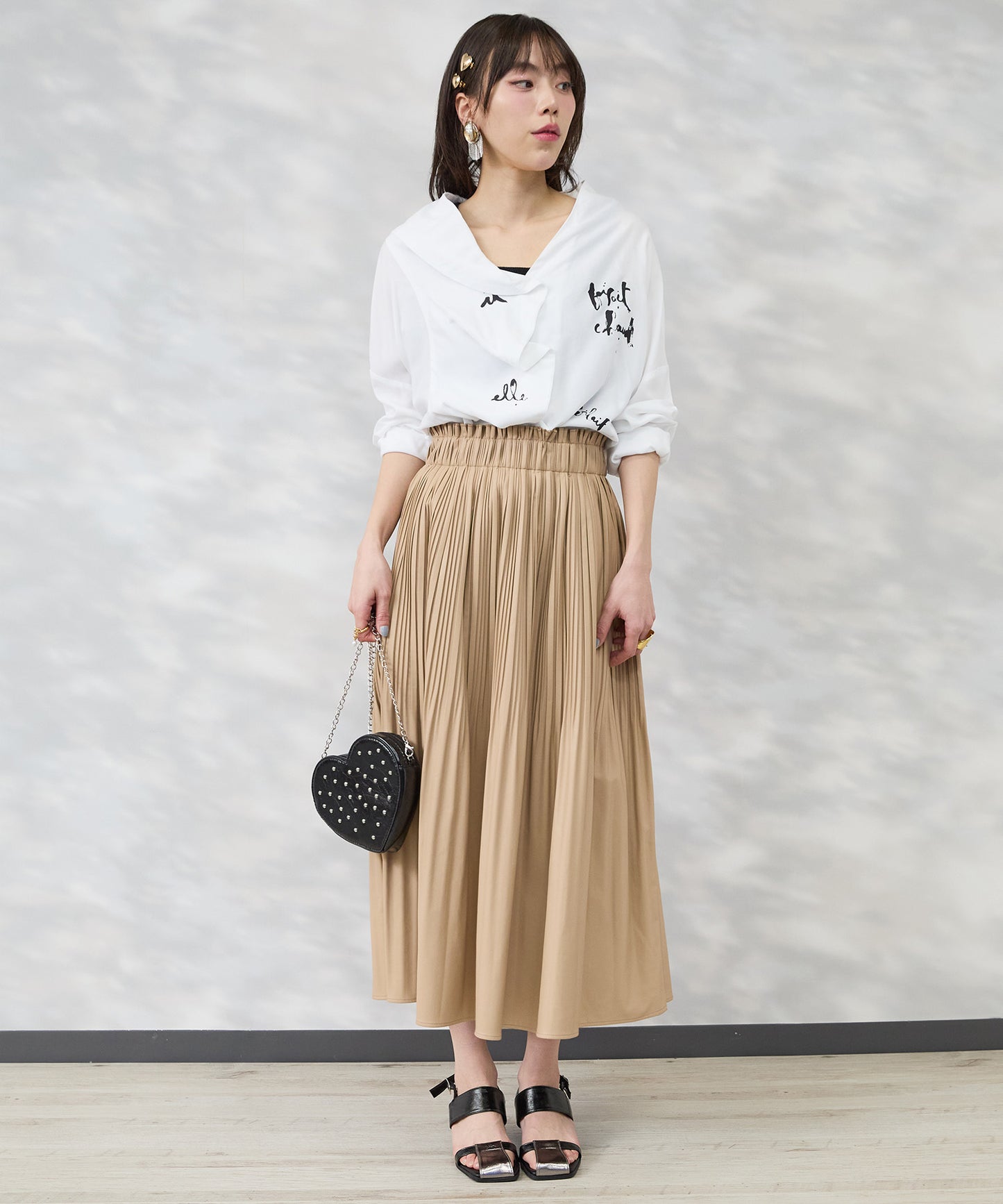 【FONT LAB】フェイクレザーランダムプリーツスカート