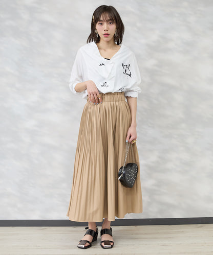 【FONT LAB】フェイクレザーランダムプリーツスカート