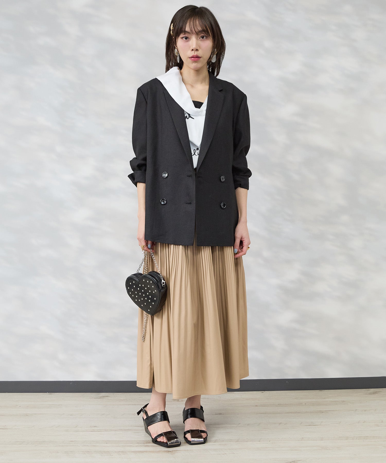 【FONT LAB】フェイクレザーランダムプリーツスカート