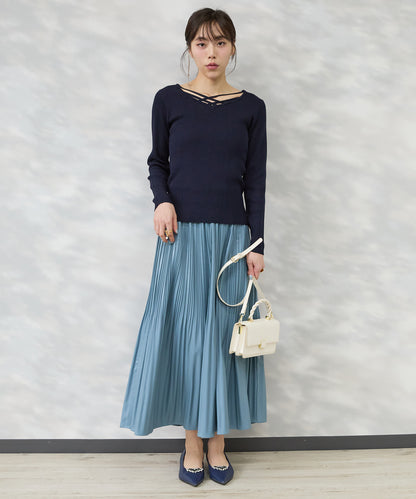 【FONT LAB】フェイクレザーランダムプリーツスカート