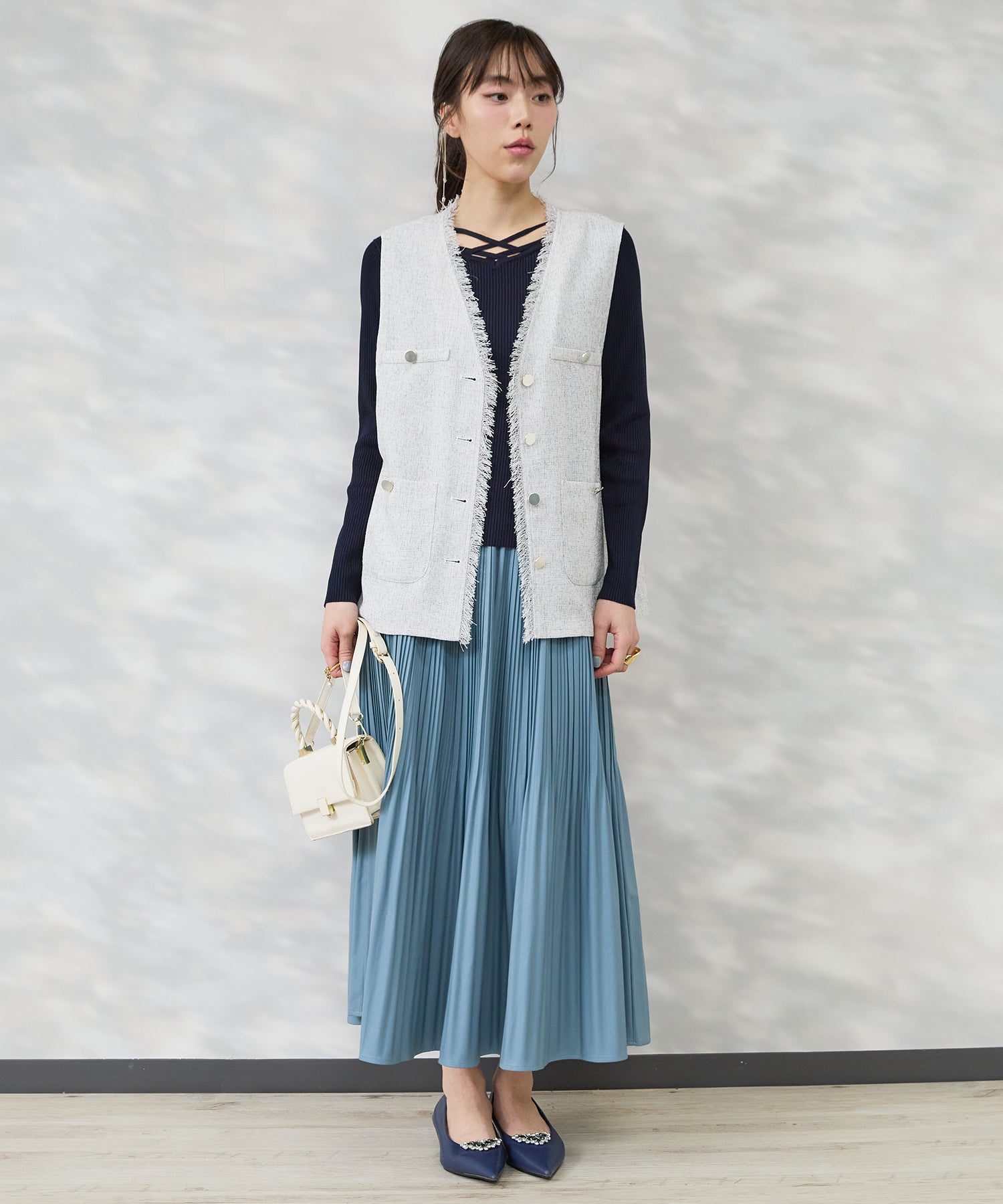 【FONT LAB】フェイクレザーランダムプリーツスカート