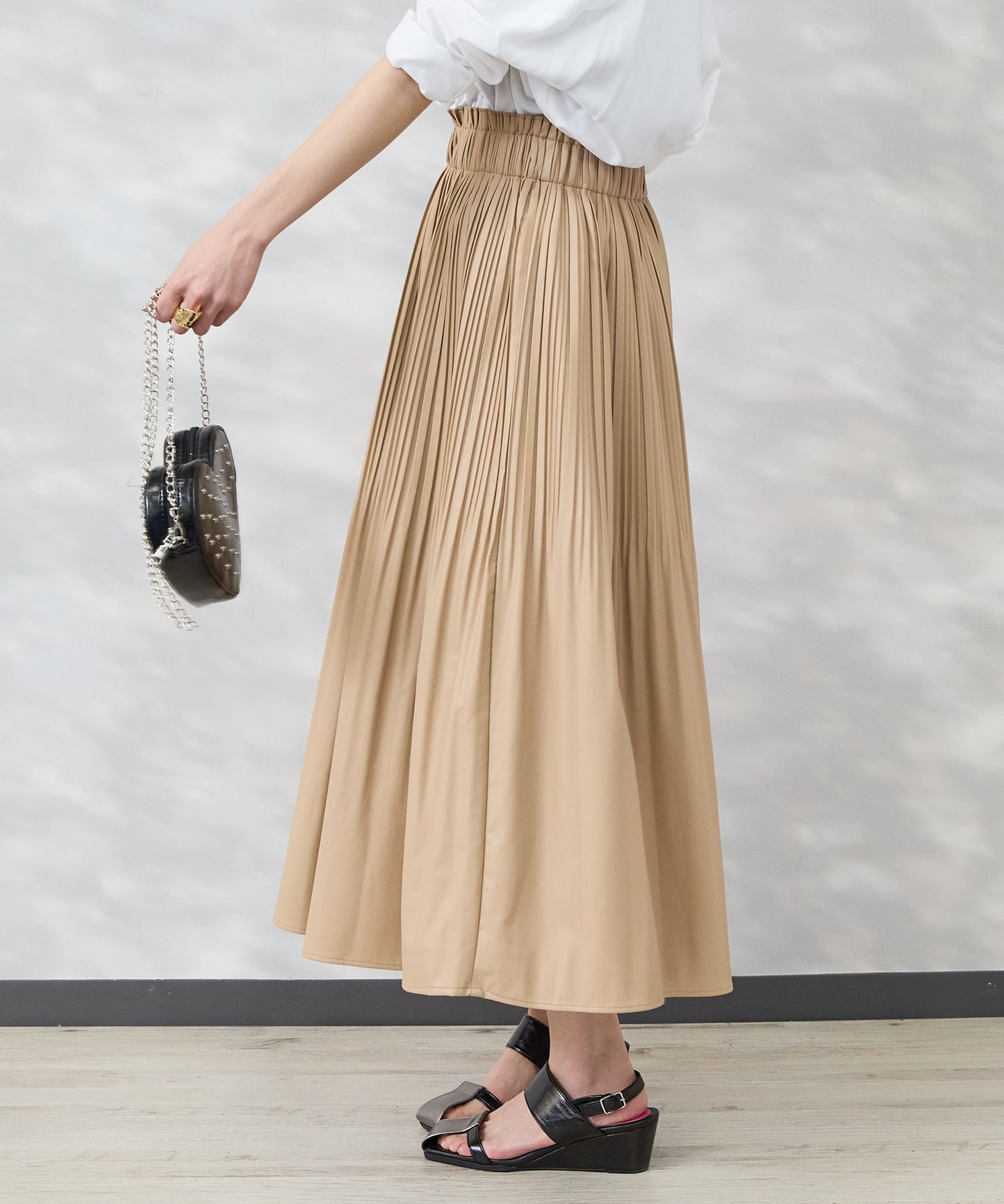 【FONT LAB】フェイクレザーランダムプリーツスカート