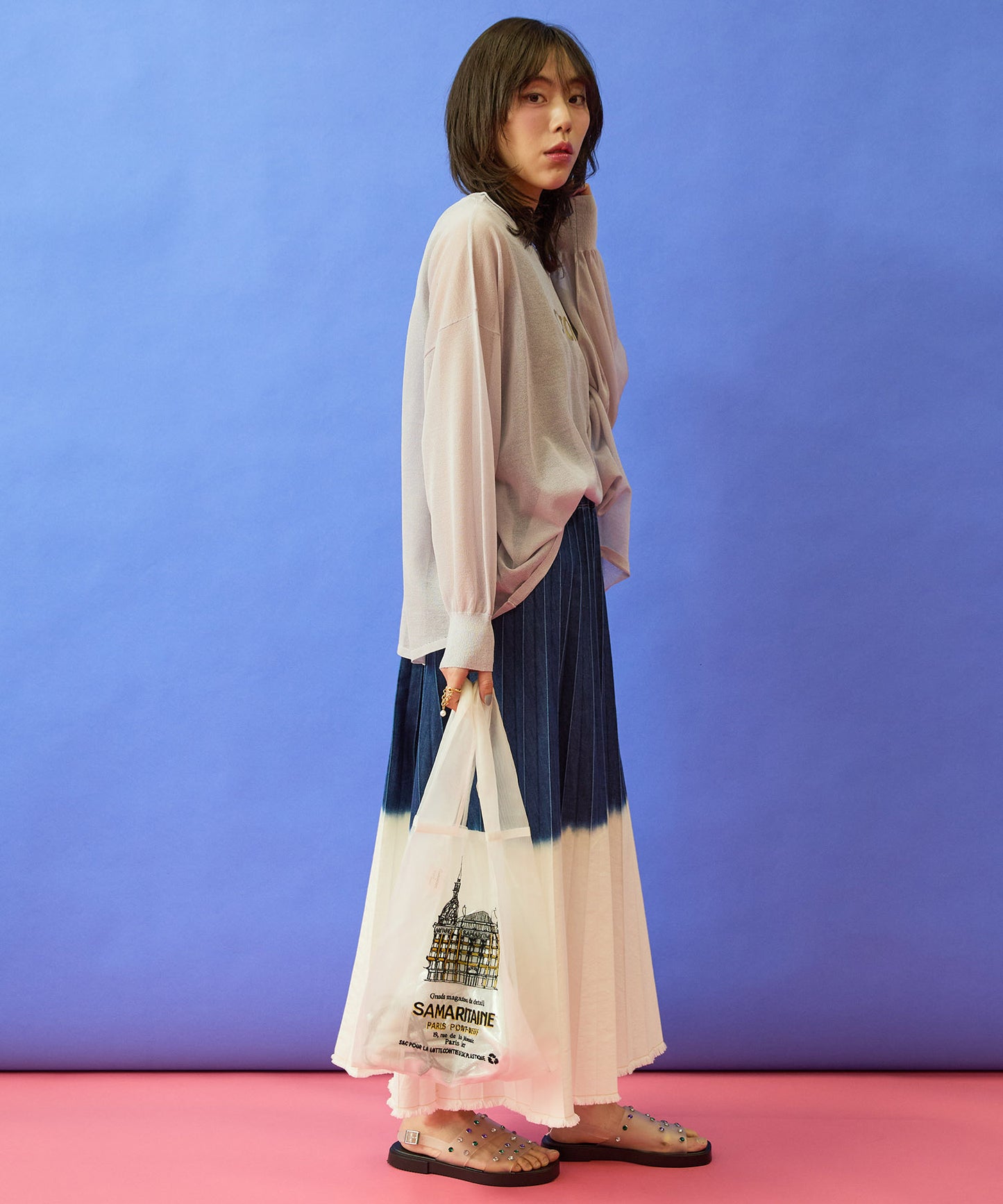 【la fée maraboutée】バイカラーデニムプリーツスカート