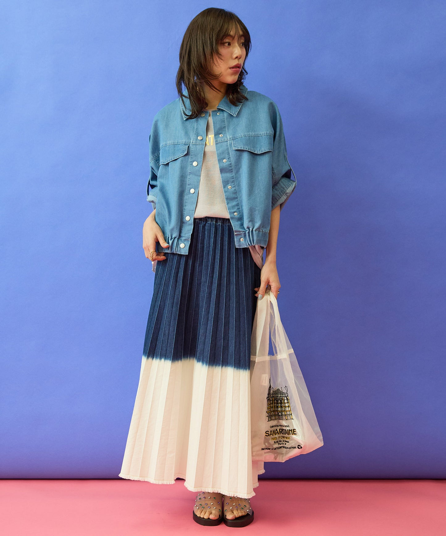 【la fée maraboutée】バイカラーデニムプリーツスカート