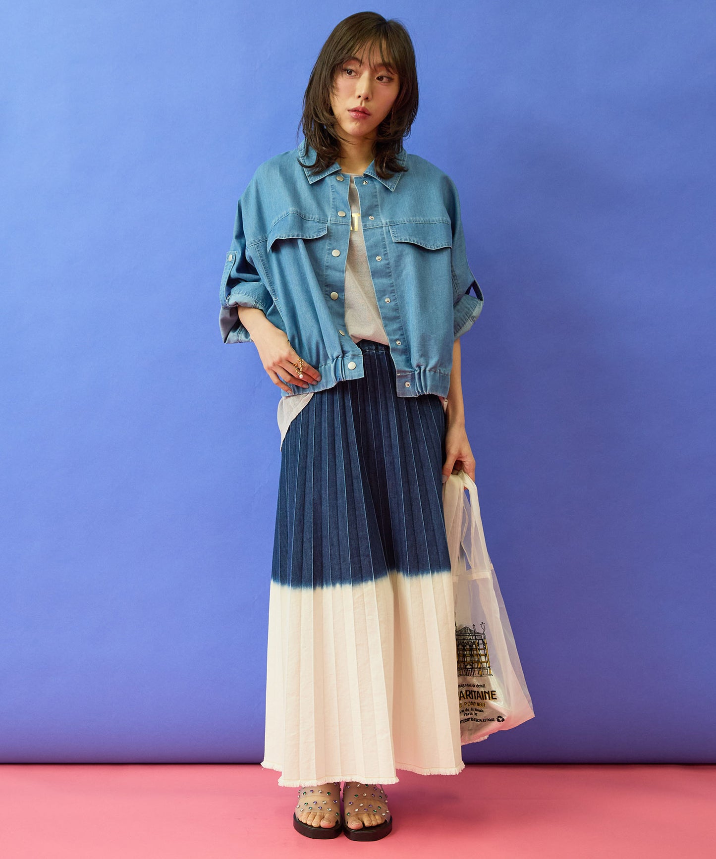 【la fée maraboutée】バイカラーデニムプリーツスカート