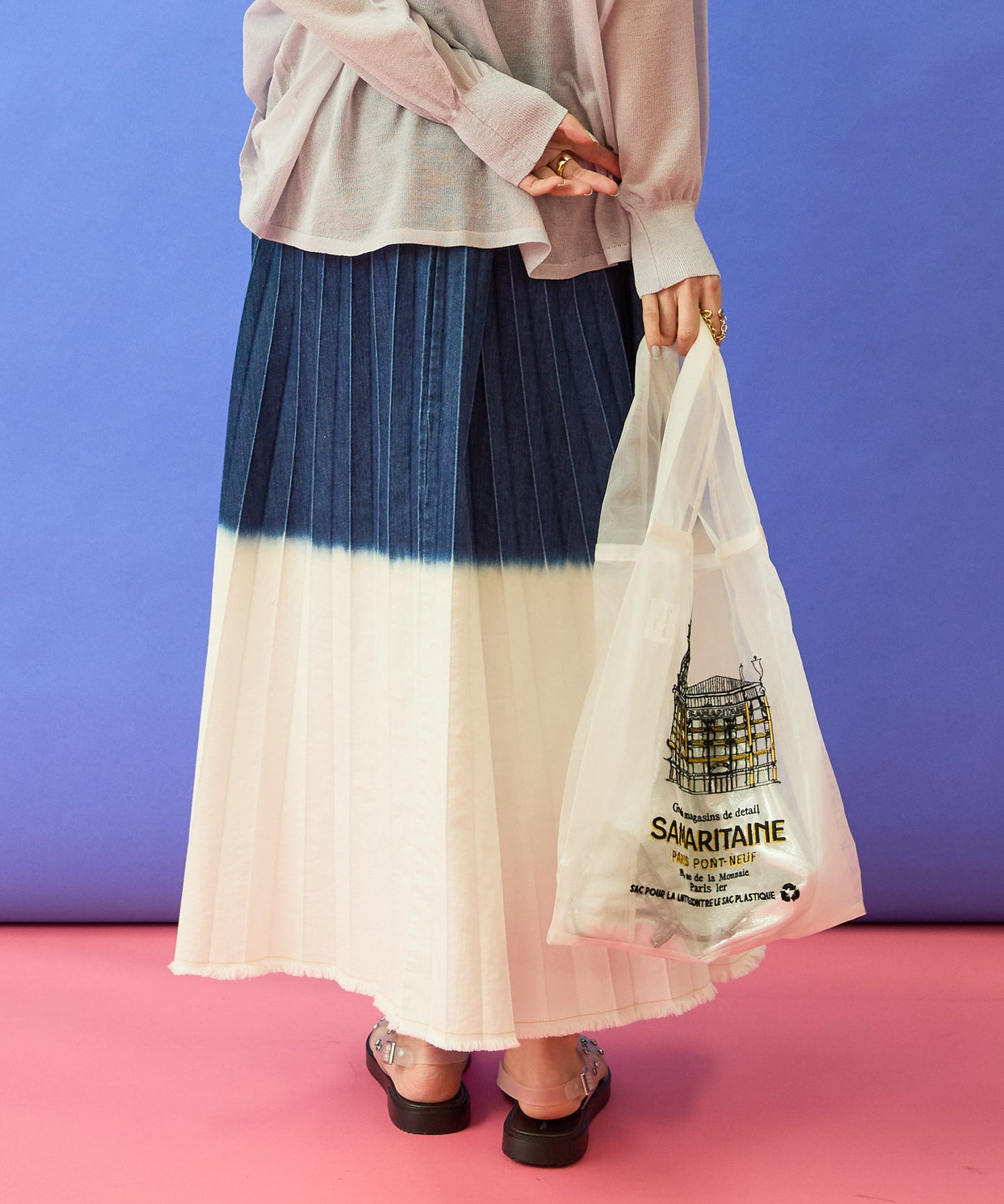 【la fée maraboutée】バイカラーデニムプリーツスカート