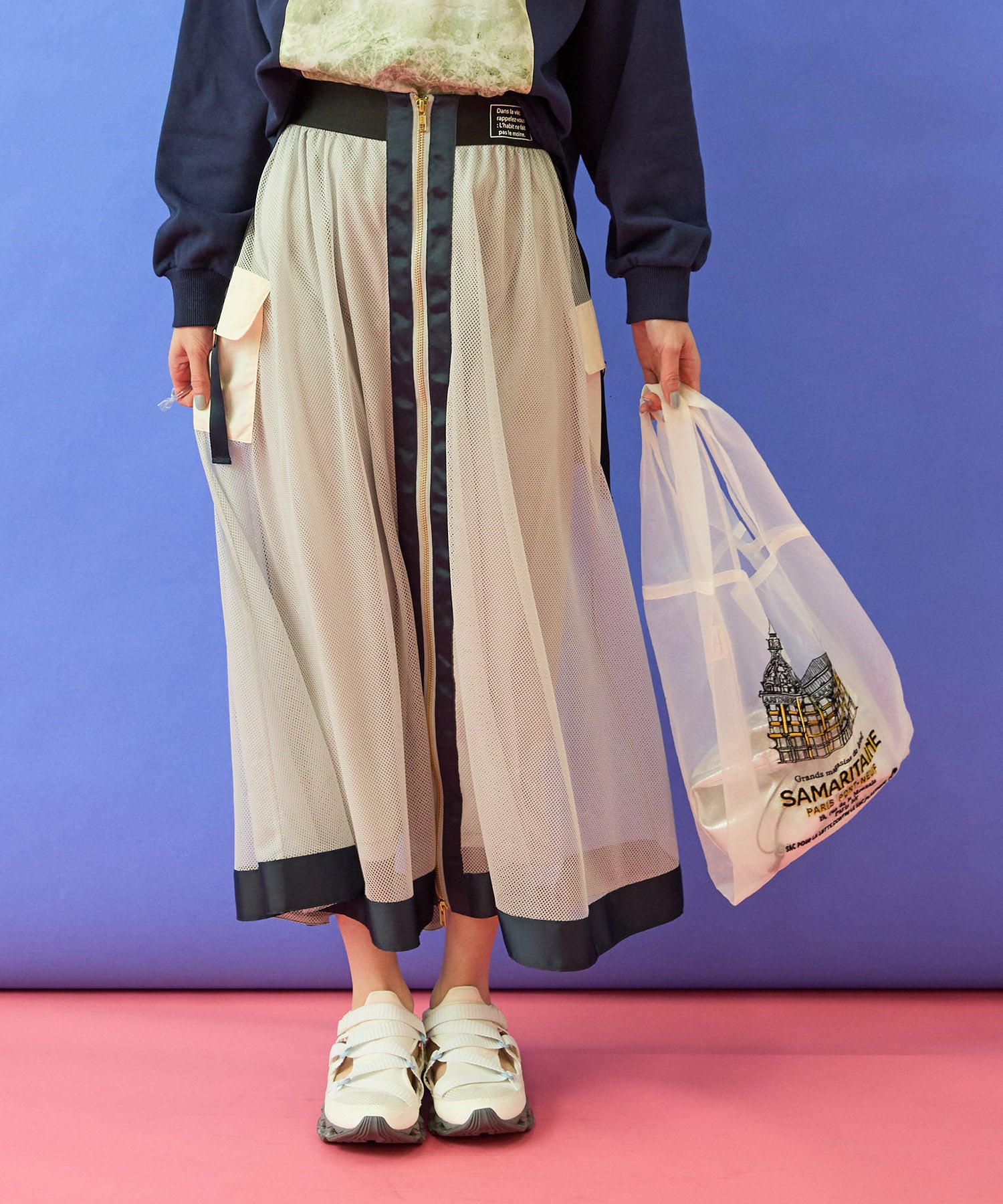 【FONT LAB】フロントZIPメッシュカーゴスカート