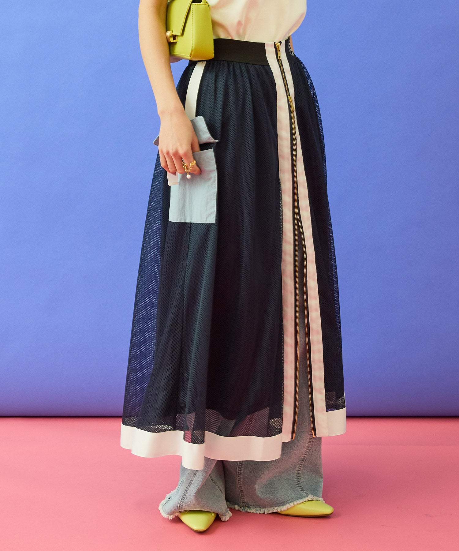 【FONT LAB】フロントZIPメッシュカーゴスカート