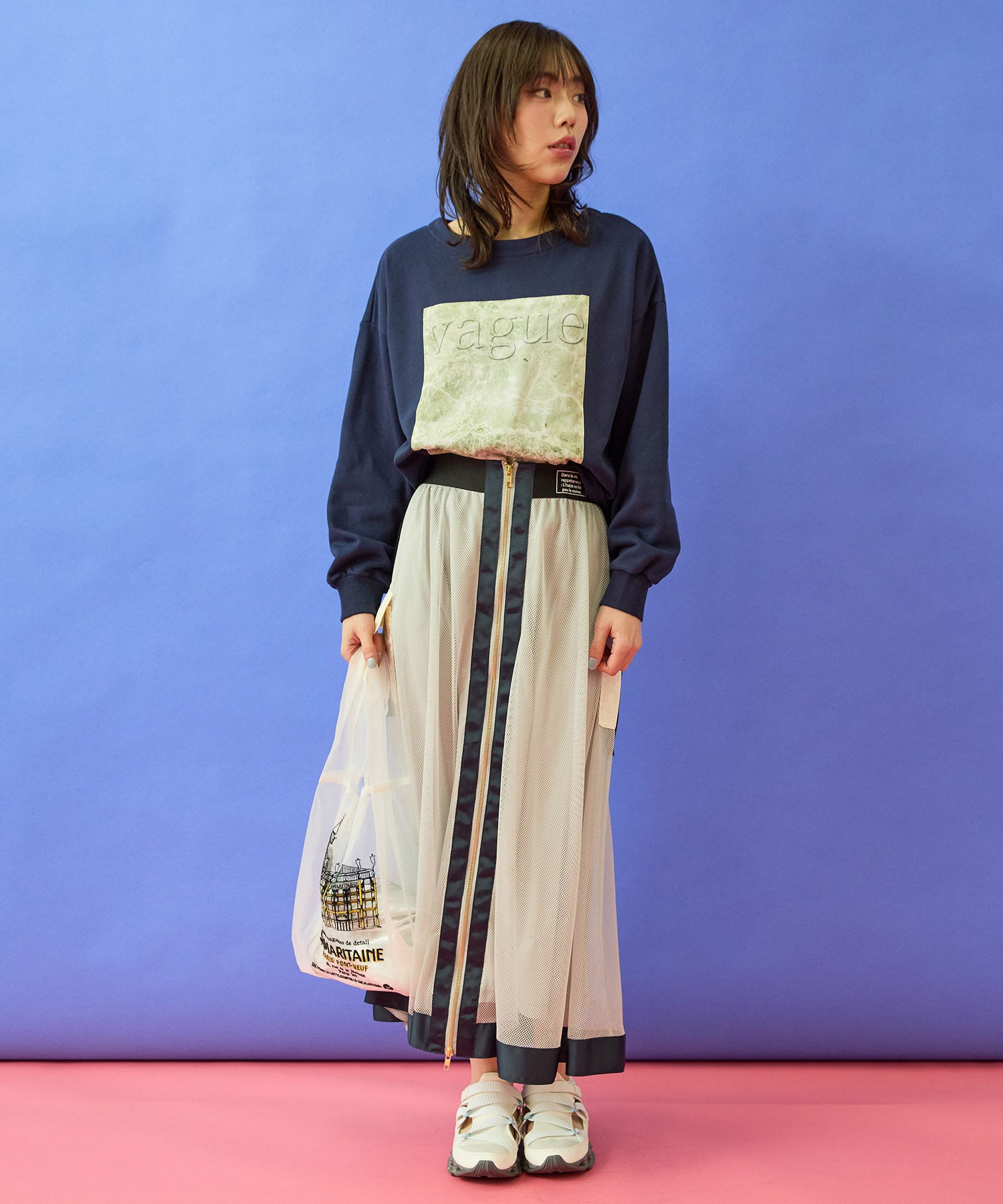 【FONT LAB】フロントZIPメッシュカーゴスカート