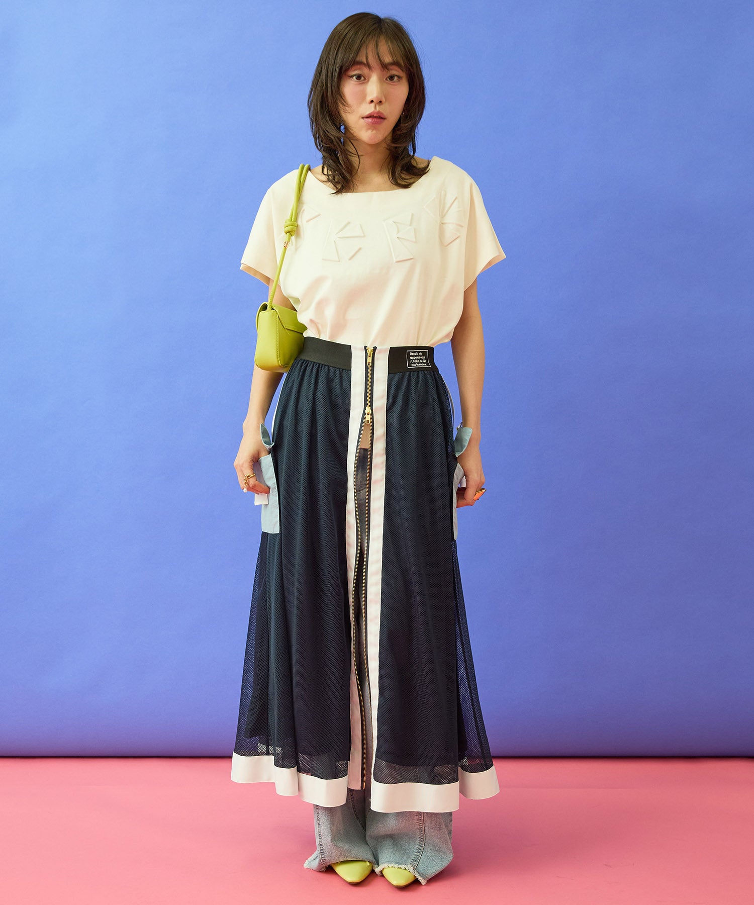 【FONT LAB】フロントZIPメッシュカーゴスカート