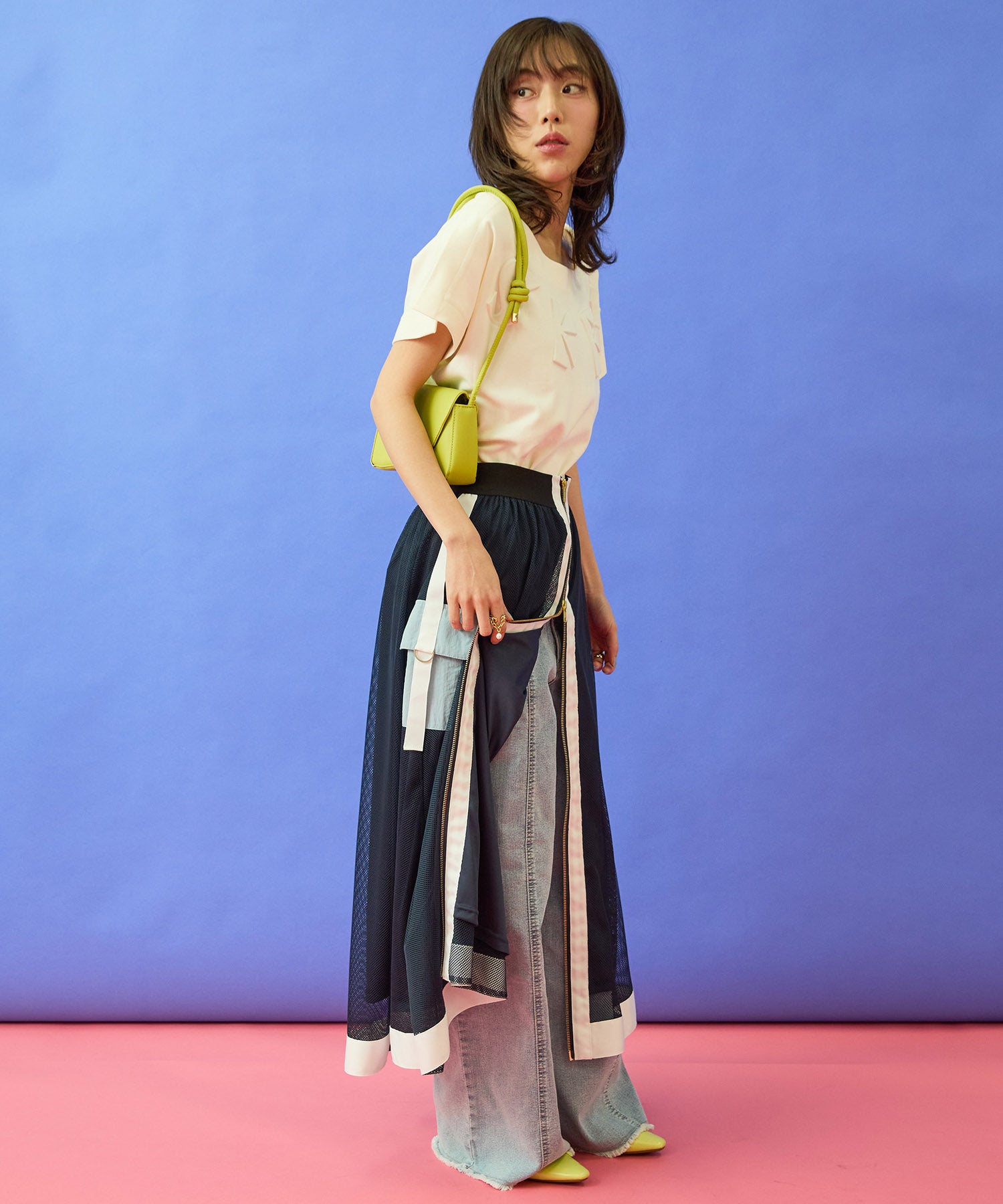 【FONT LAB】フロントZIPメッシュカーゴスカート