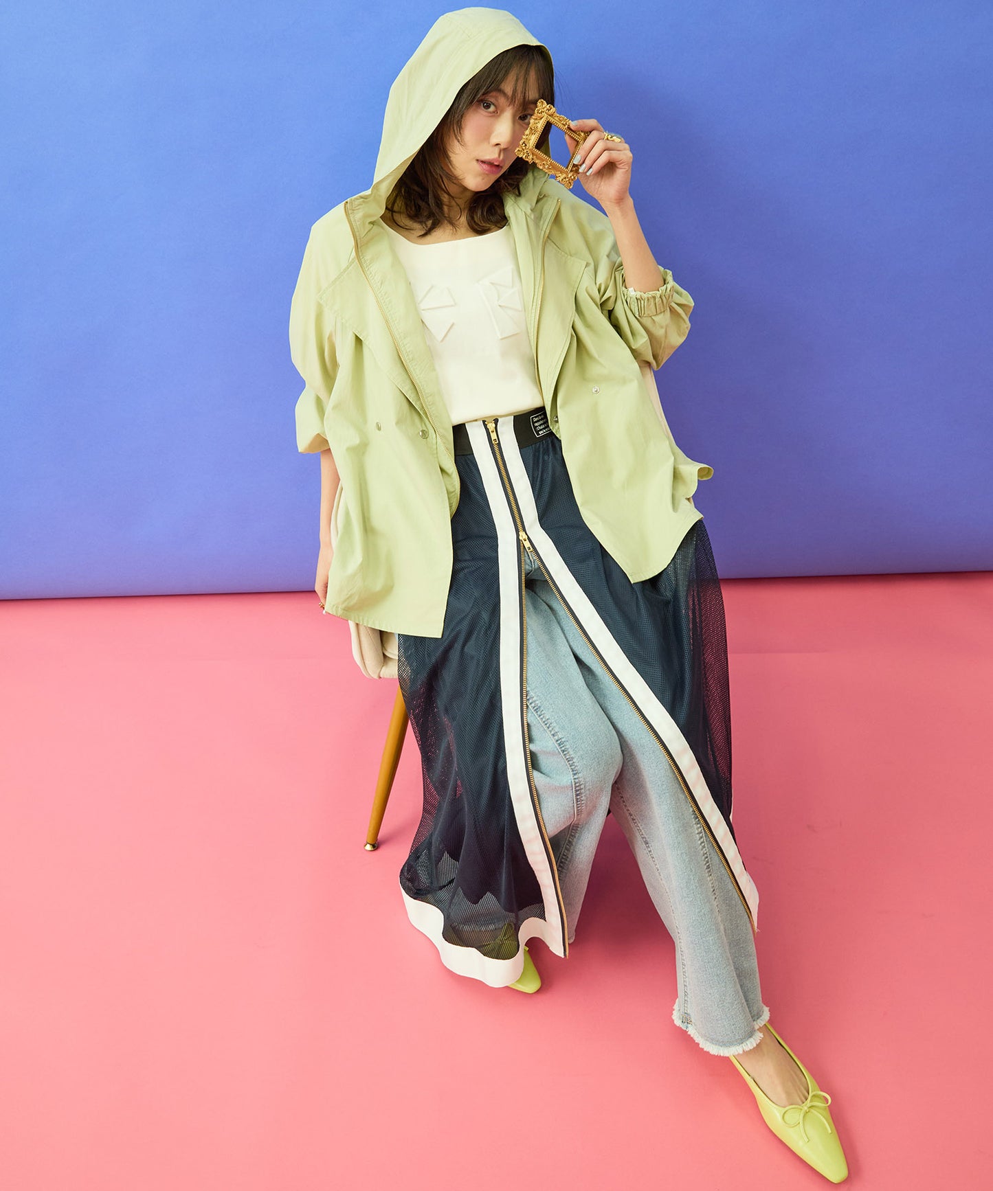 【FONT LAB】フロントZIPメッシュカーゴスカート