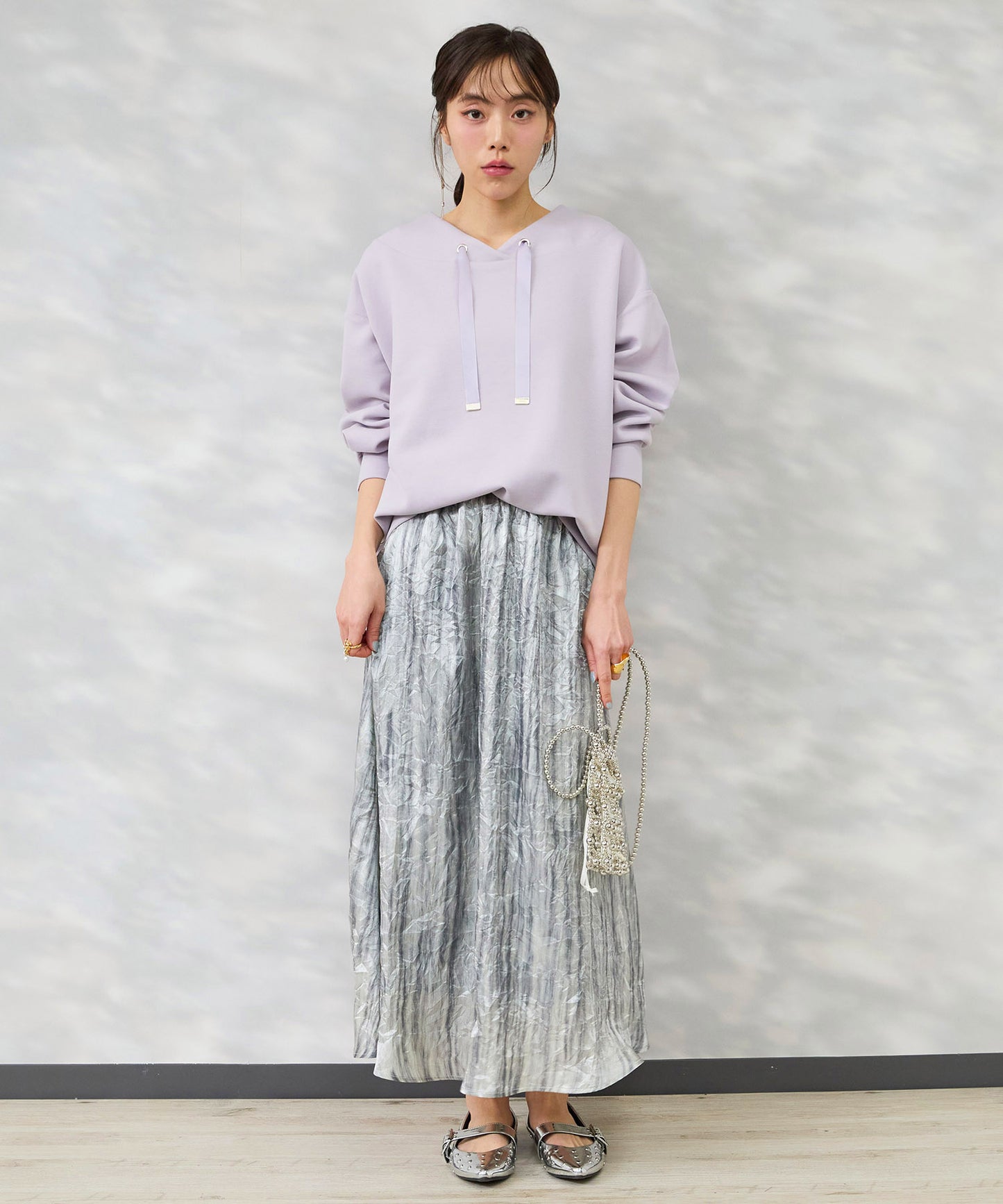 【FONT LAB】メタリックプリントワッシャースカート