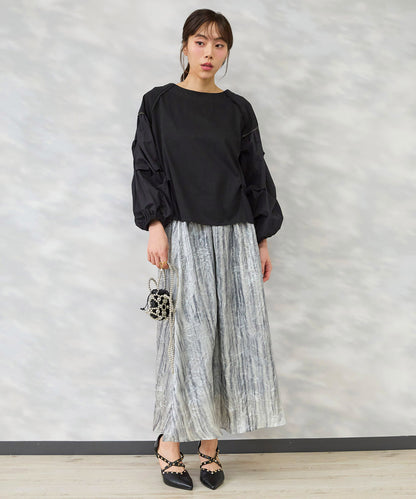 【FONT LAB】メタリックプリントワッシャースカート