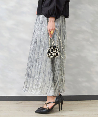 【FONT LAB】メタリックプリントワッシャースカート