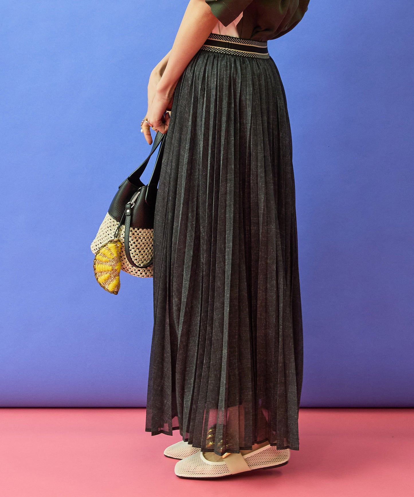 【FONT LAB】デニムプリントシアープリーツスカート