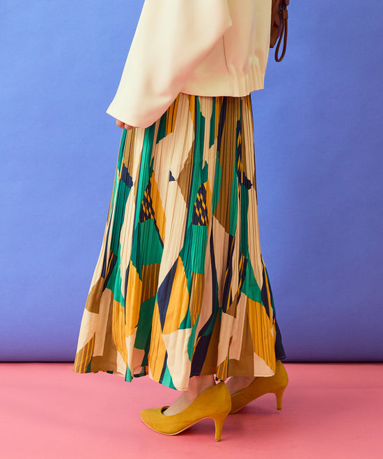 【FONT LAB】ジオメトリックプリントプリーツスカート