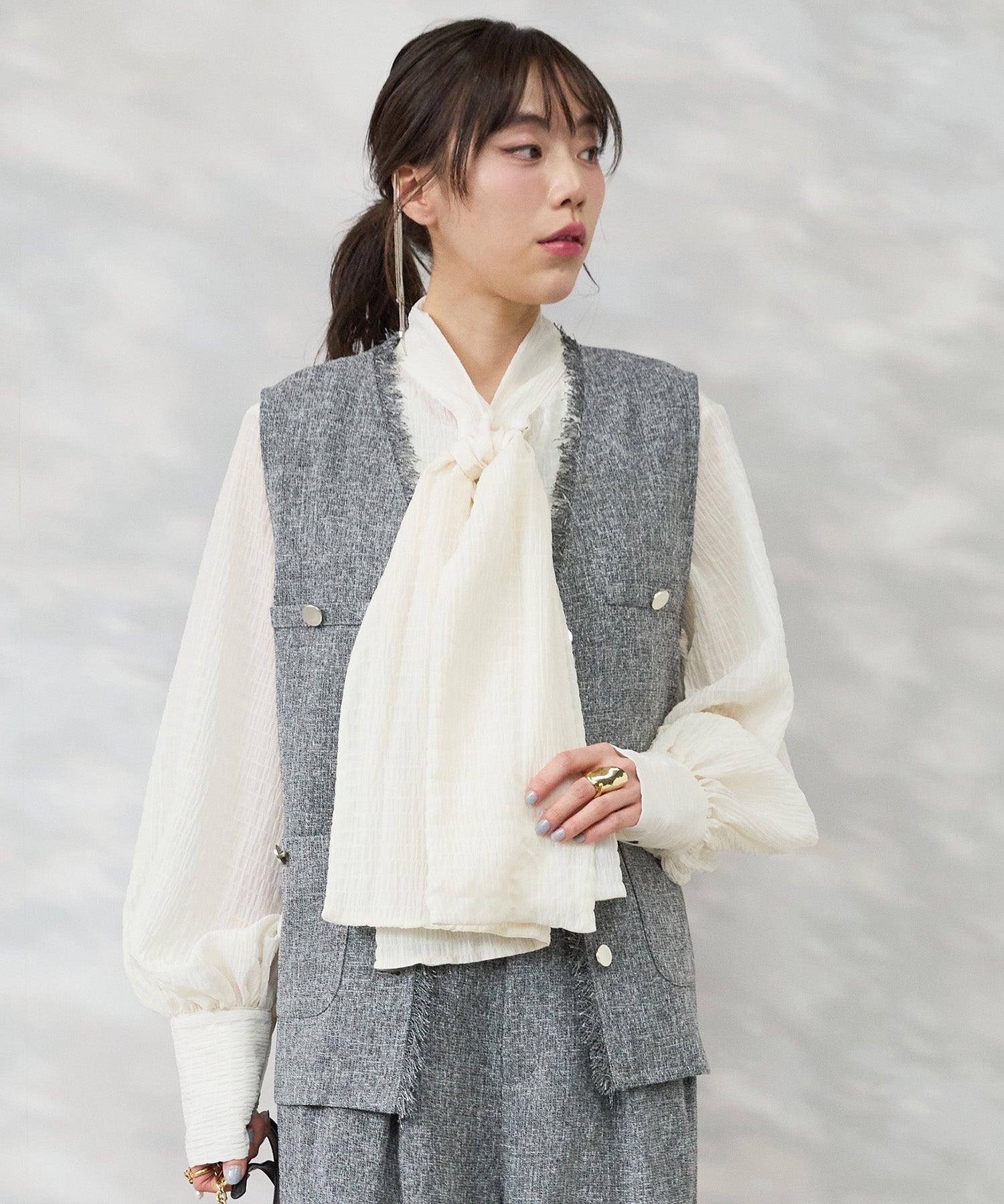 ジレ レディース 卒業式 入学式 ツイードジレ フリンジジレ