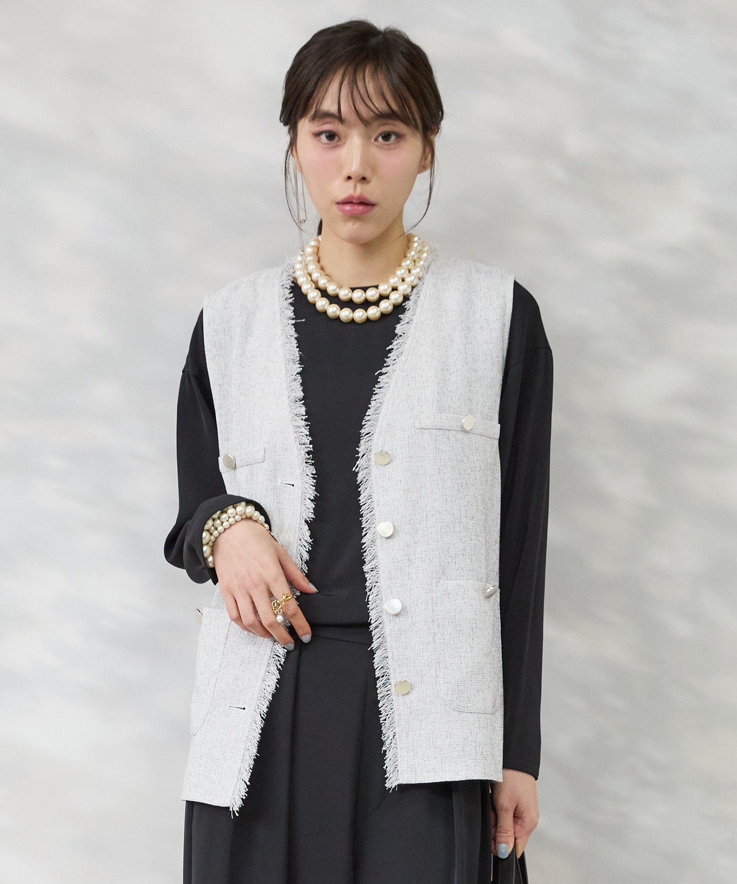 ジレ レディース 卒業式 入学式 ツイードジレ フリンジジレ