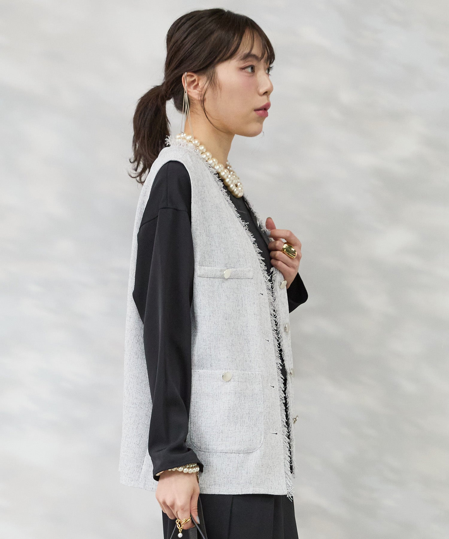 【JETSET SOLO PLUS】ツイードフリンジジレ