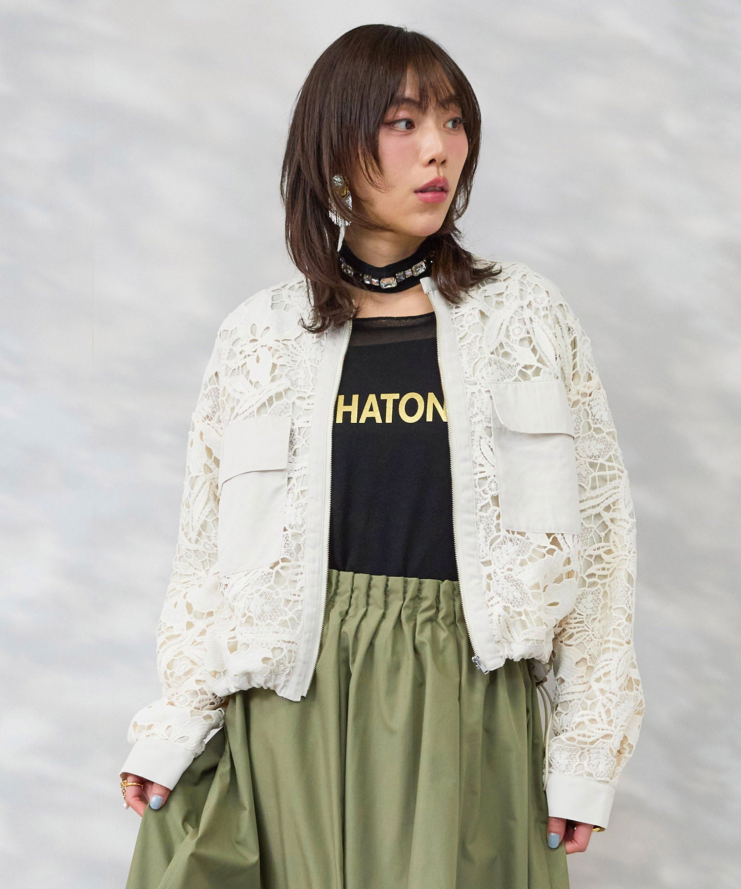 ブルゾン レディース ボタニカルモチーフ レース