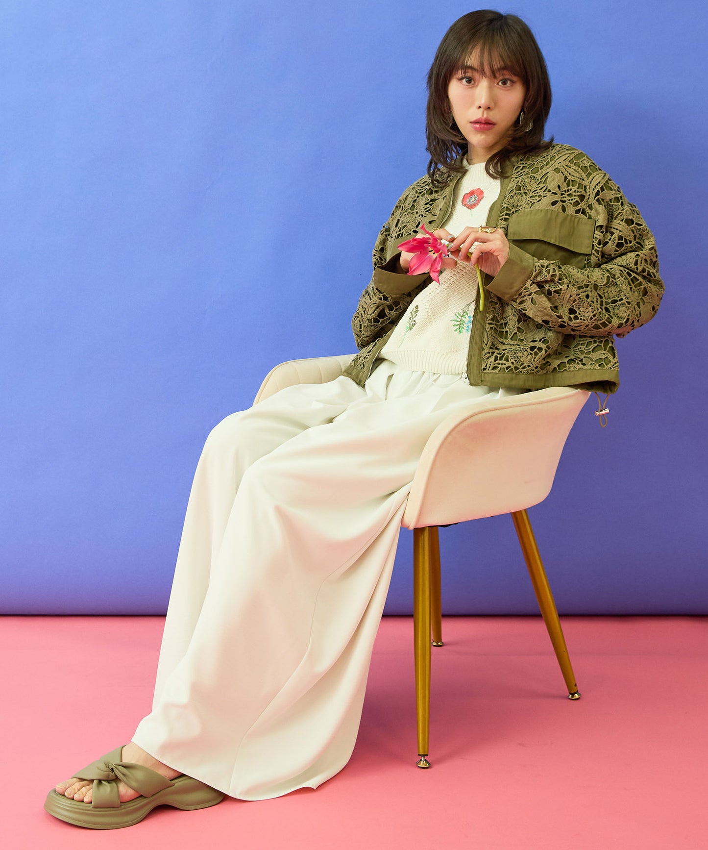 【FONT LAB】ボタニカルレースドロストヘムブルゾン