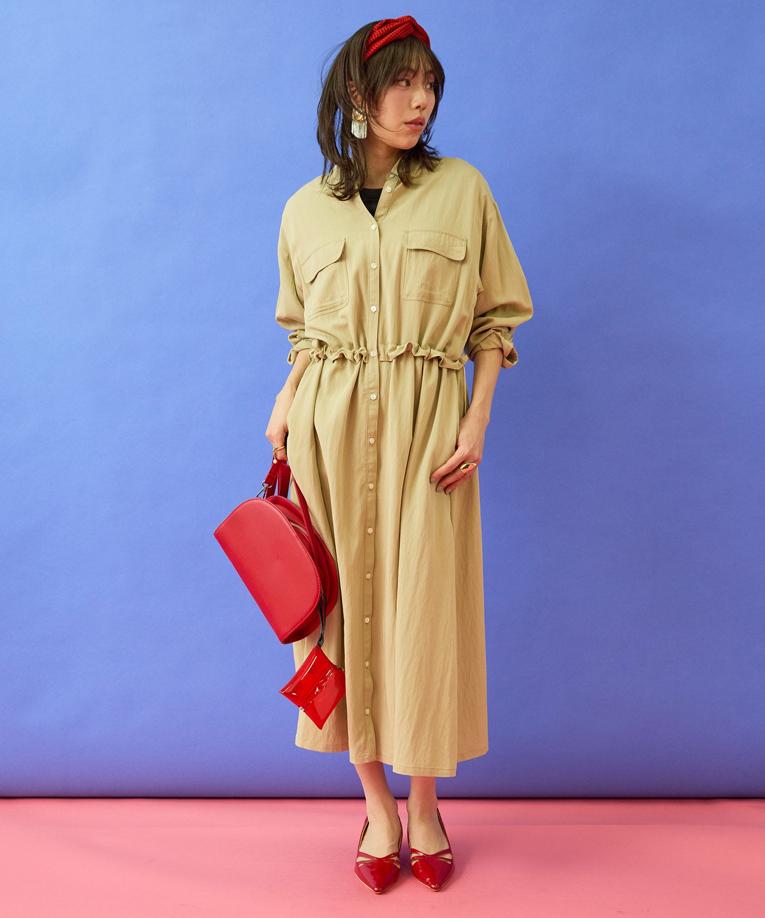 【JETSET SOLO PLUS】ウエストドロストシャツワンピース