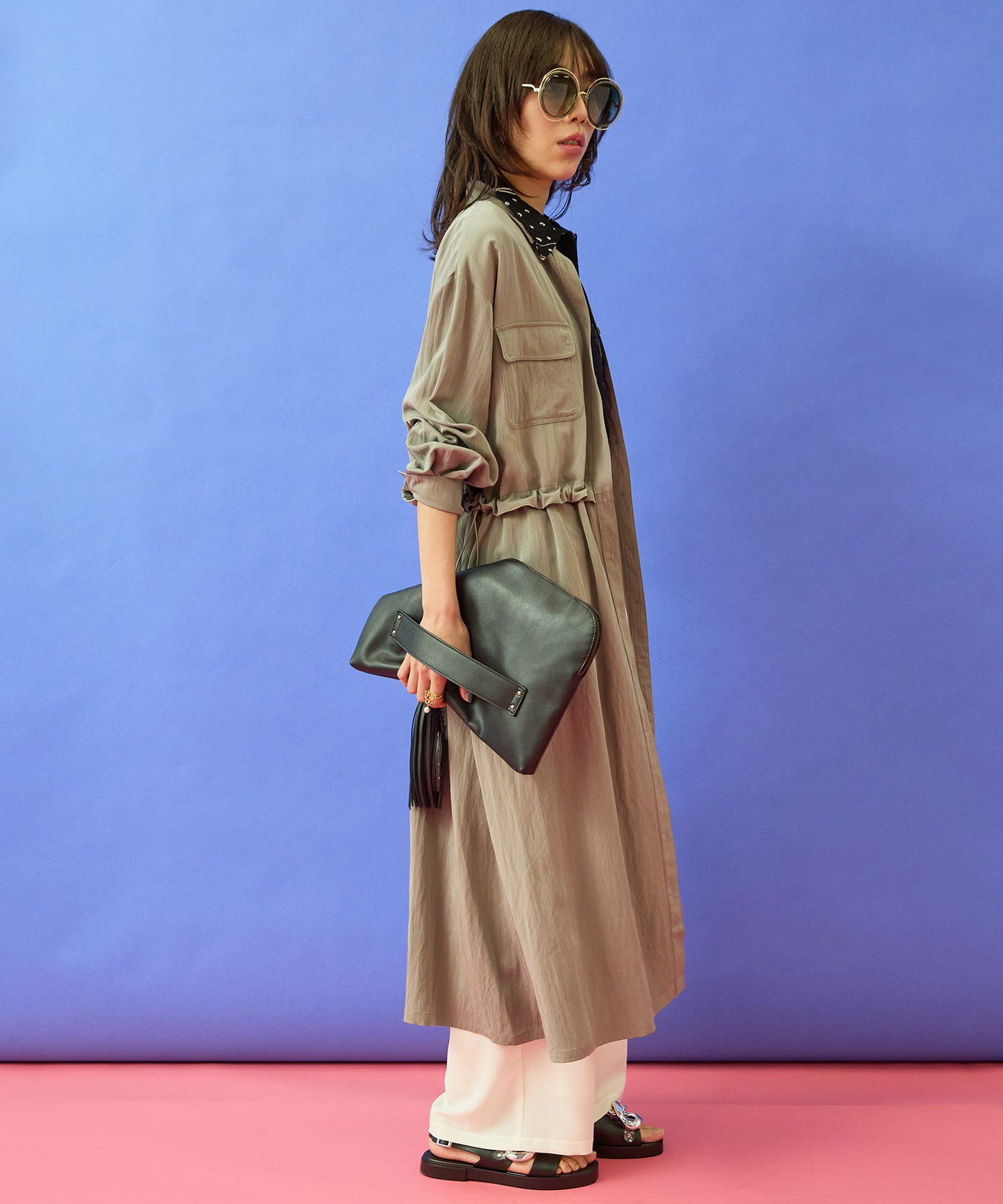 【JETSET SOLO PLUS】ウエストドロストシャツワンピース