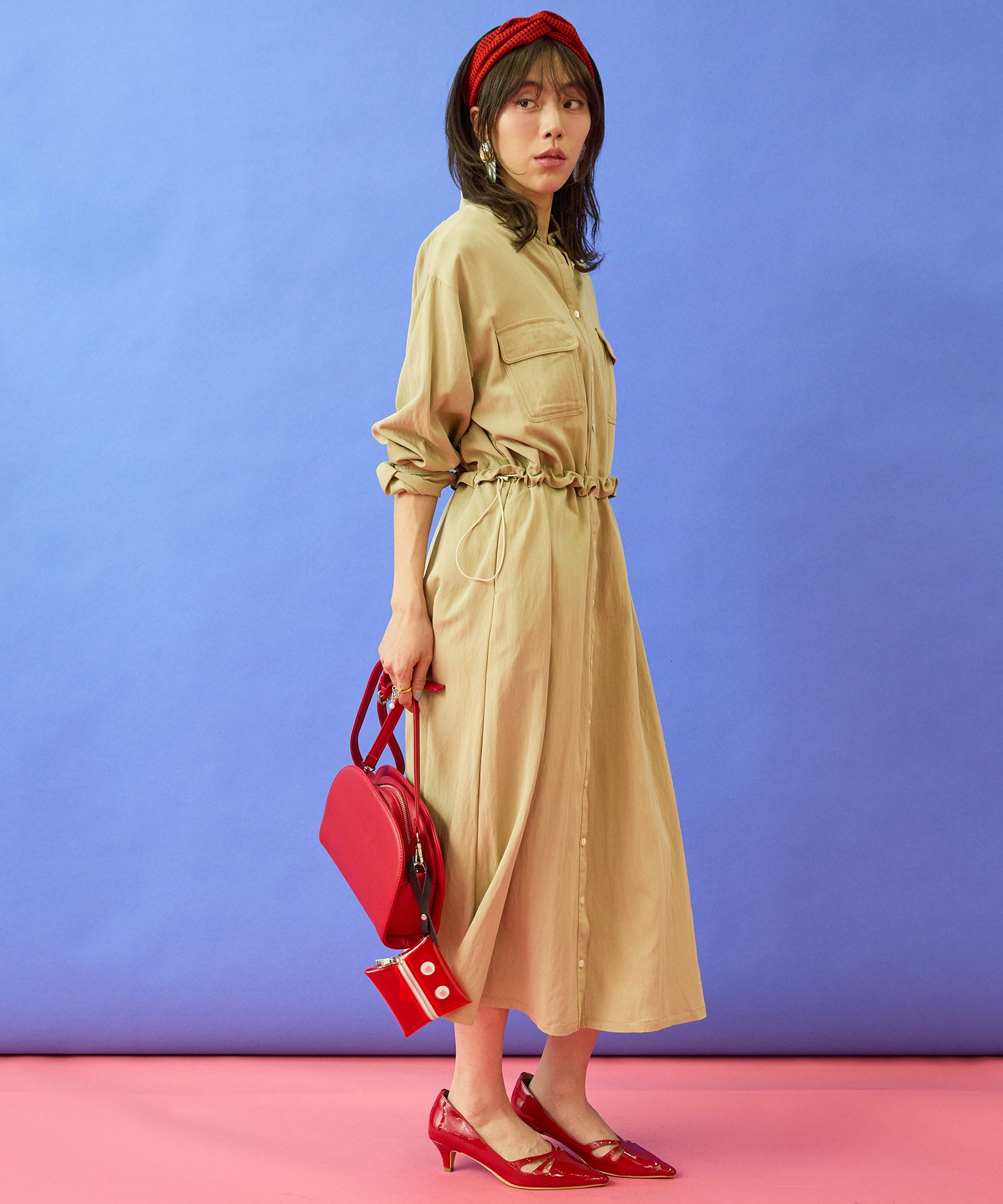 【JETSET SOLO PLUS】ウエストドロストシャツワンピース