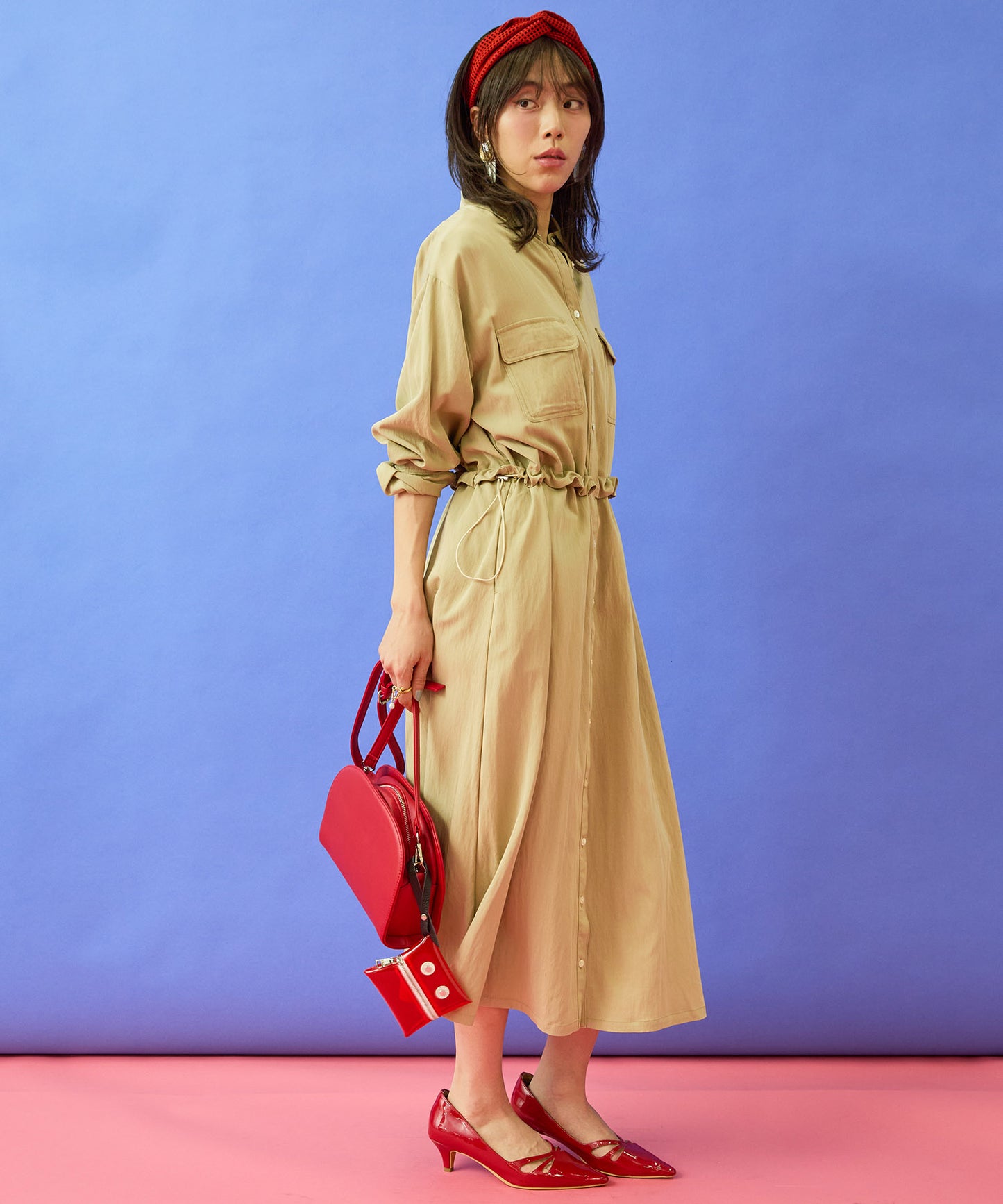 【JETSET SOLO PLUS】ウエストドロストシャツワンピース