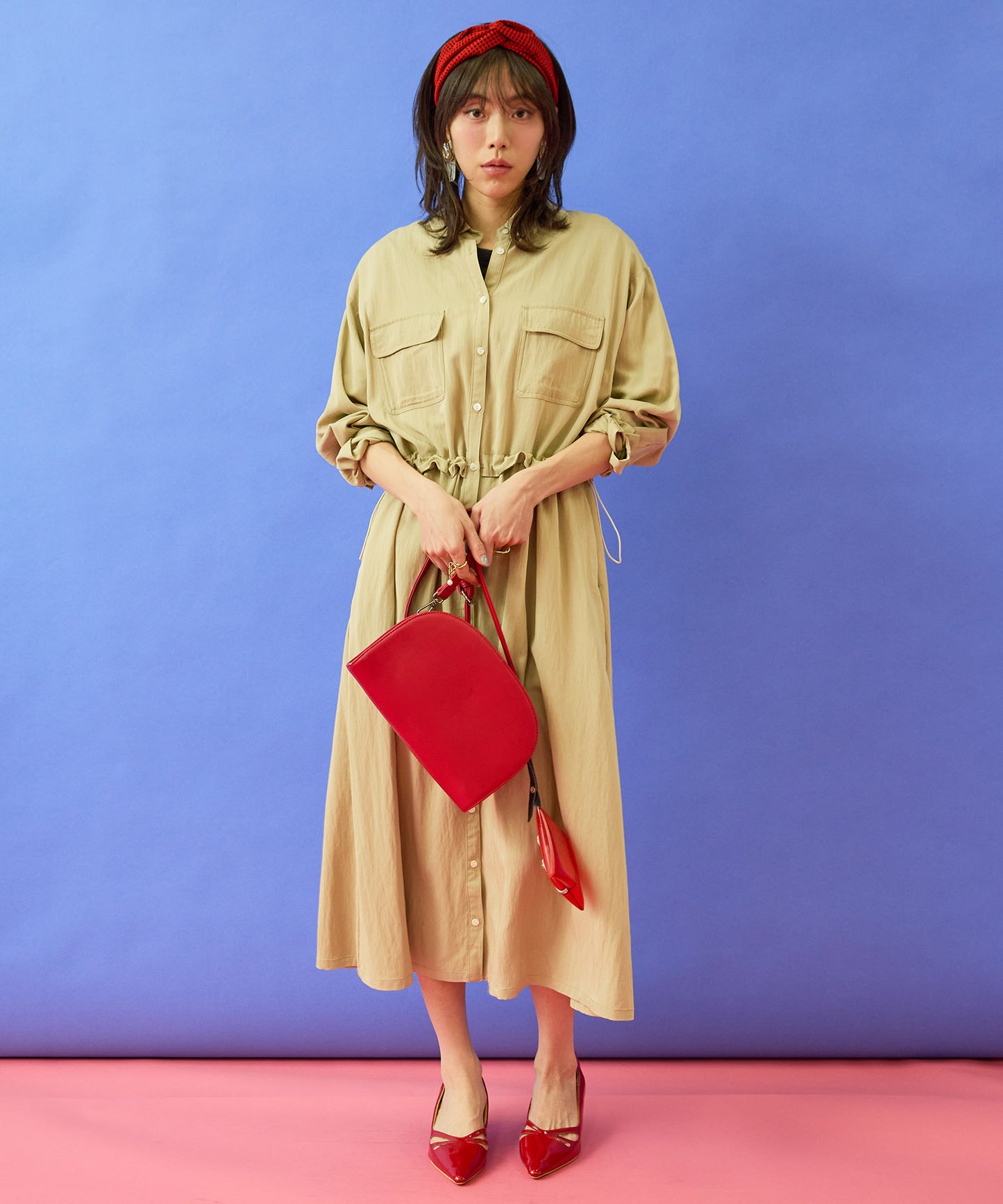 【JETSET SOLO PLUS】ウエストドロストシャツワンピース