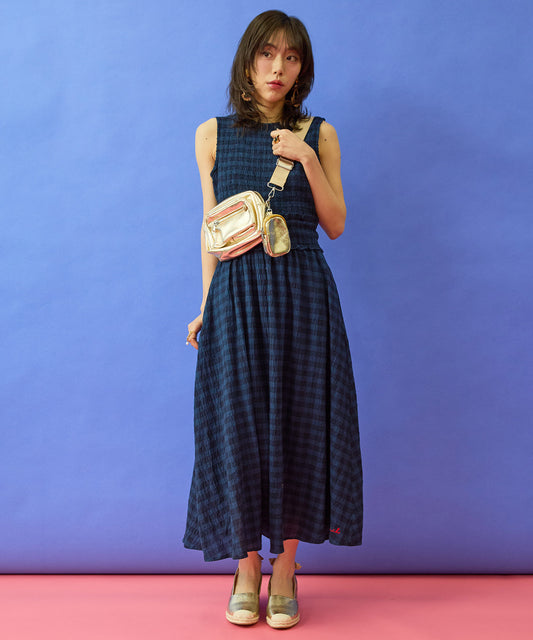 【FRNCH】ダークギンガムシャーリングワンピース