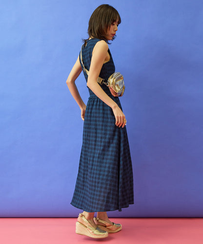【FRNCH】ダークギンガムシャーリングワンピース