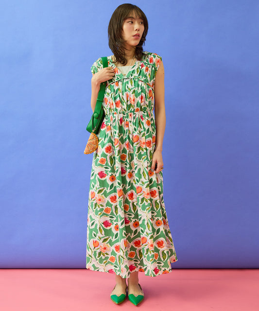 【the Korner】フラワープリントVネックワンピース