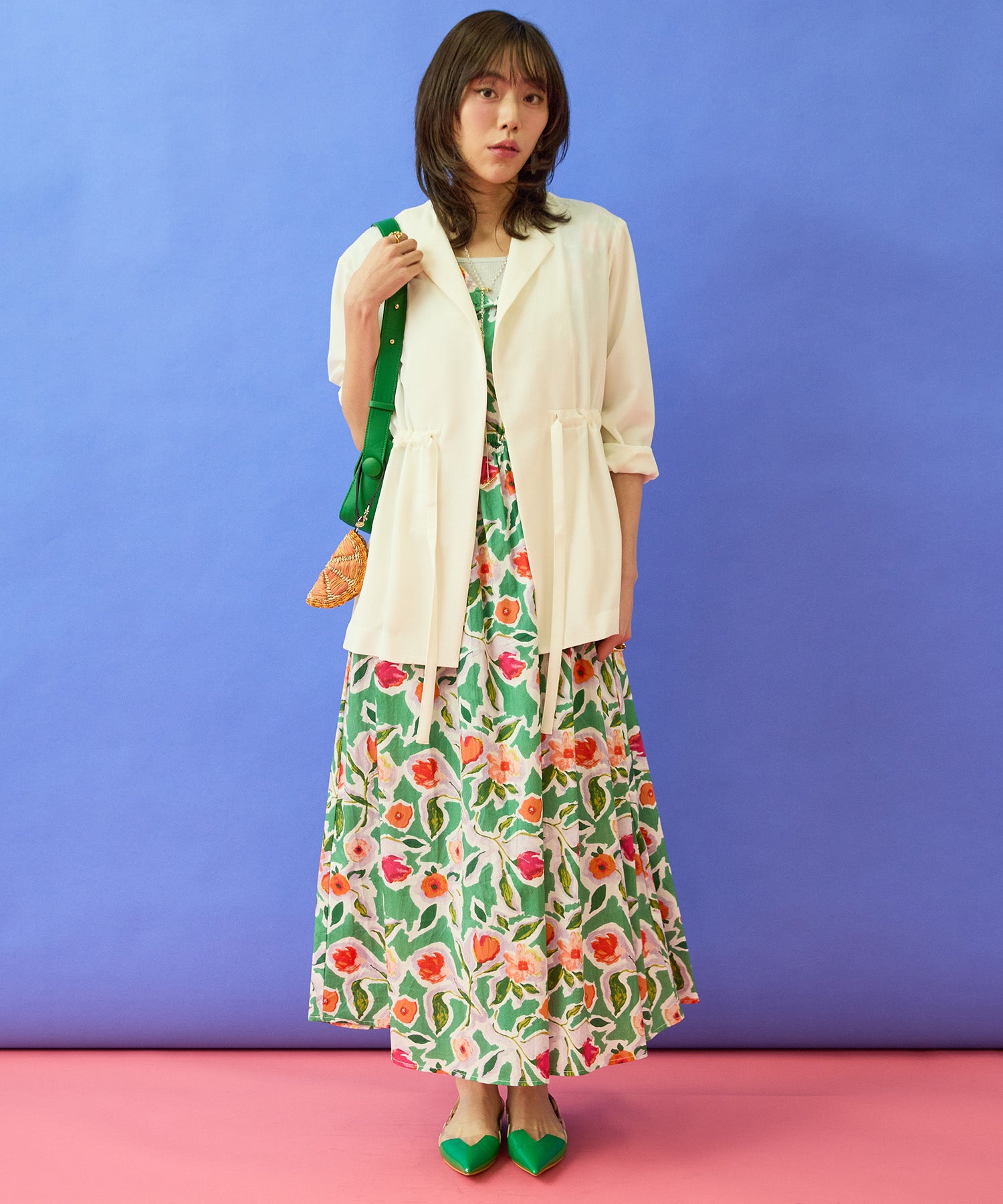 【the Korner】フラワープリントVネックワンピース