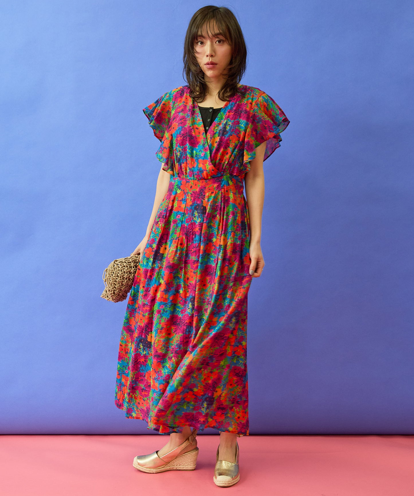 【the Korner】フラワープリントカシュクールワンピース