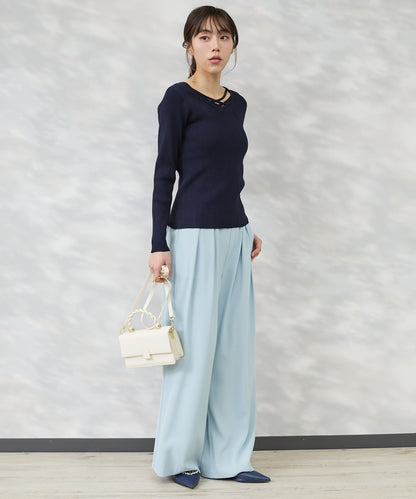 【JETSET SOLO PLUS】ダイヤモンドネックリブニット