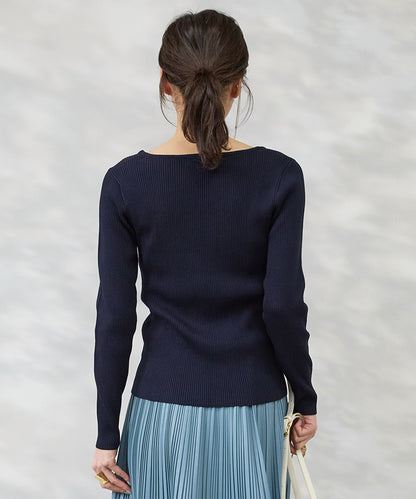 【JETSET SOLO PLUS】ダイヤモンドネックリブニット