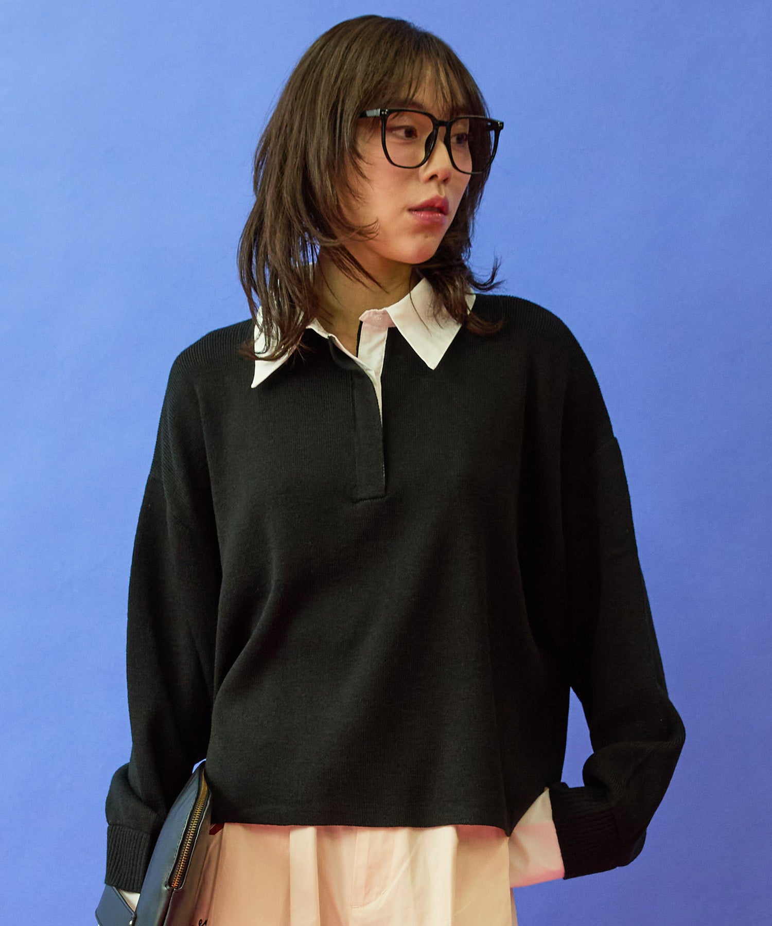 ニット レディース 春 レイヤード フェイクシャツ クロップドニット